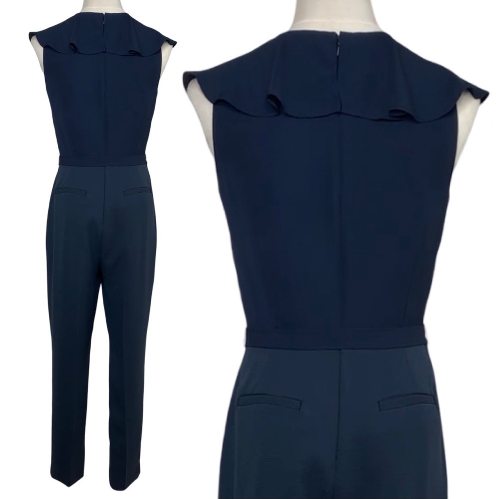 Banana Republic Women Ruffle V-Neck Cropped Jumpsuit Size 0 Navy Blue - Picture 8 of 17